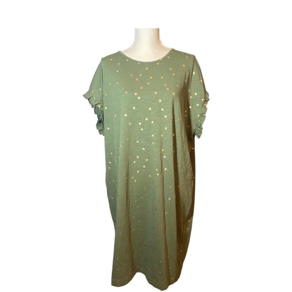 BODEN‎ Ladies Size 16/18R Green Dress With Gold Spots 100% cotton